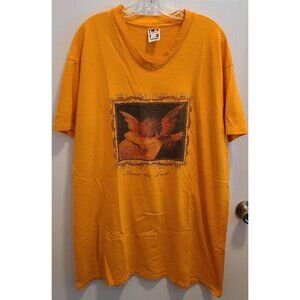 Vtg Single Stitch LA Sportswear Praise the Lord Cherub S/S Long Shirt Orange O/S